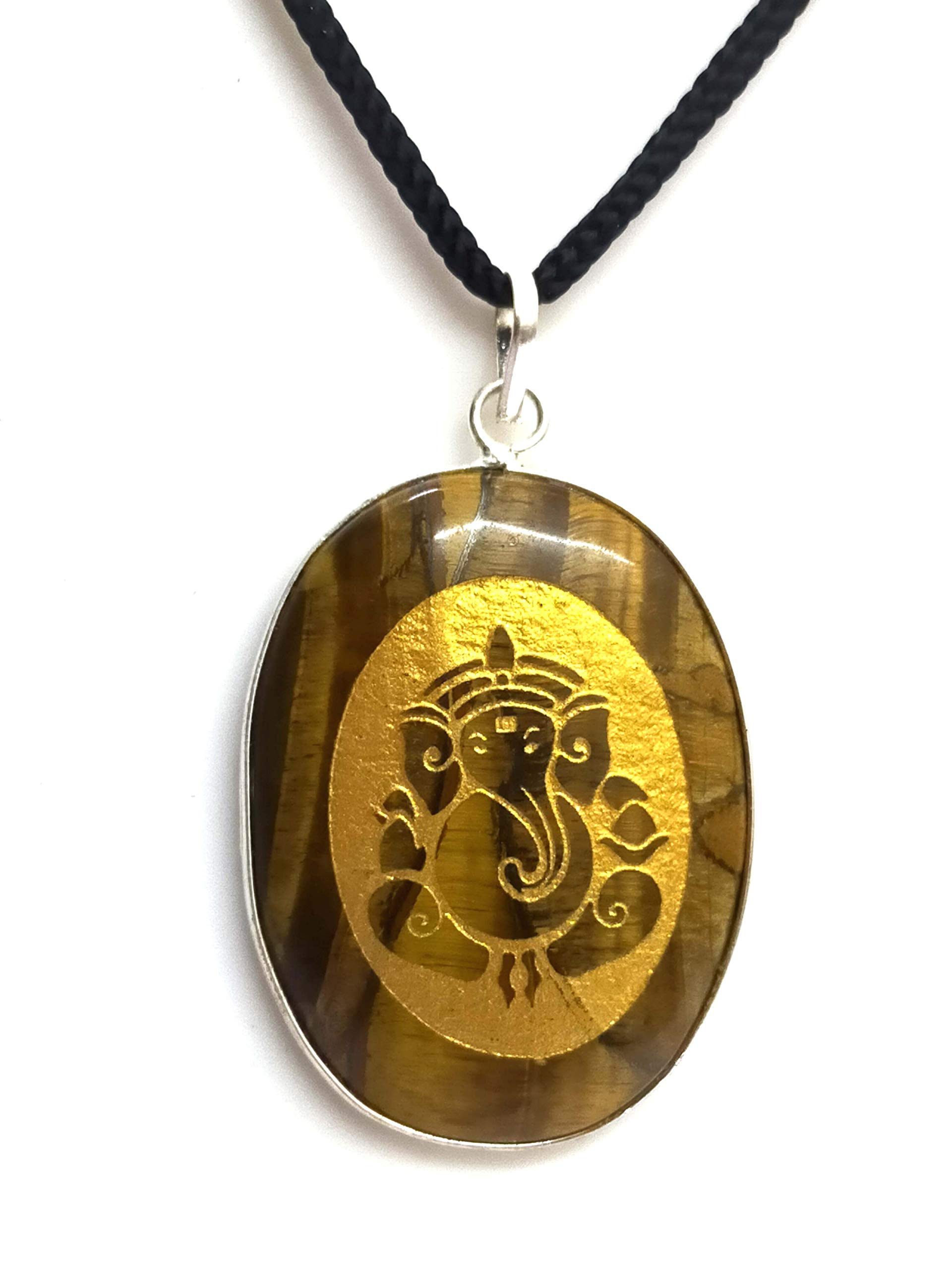 Tiger Eye Crystal Oval Ganesh Ji Engraved Pendant For Men And Women-image-48