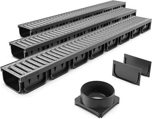 Vodaland - Canal de drenaje de zanja de 4 pulgadas Easy 2 Premium - Rejilla de acero galvanizado estampado (3)