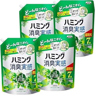 ハミング 【ケース販売】消臭実感 柔軟剤 つめこみ洗いも、部屋干しも、無敵消臭! 内Nｏ.1抗菌 リフレッシュグリーンの香り つめかえ用 2,600ml×4個 大容量