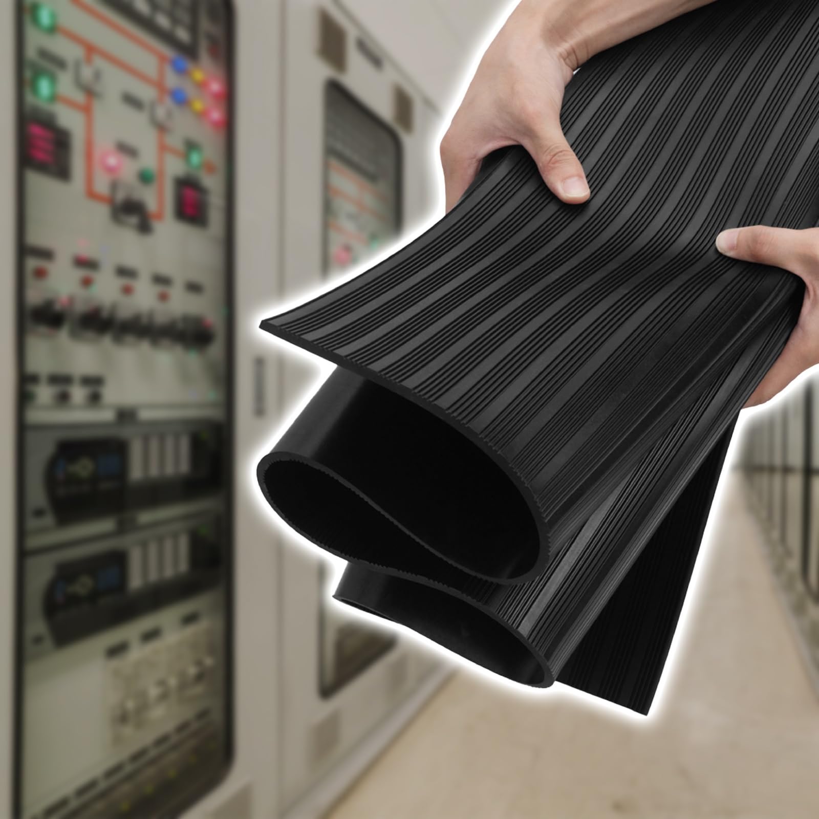 Non-Conductive High Voltage Insulated Rubber Mat, Substations Switchboard Matting for Factory/ Power Plants/ Distribution Room, Flexible Industrial Work Matt Floor Pad(22'x3 1/5'x1/10''(6.7mx1mx3mm))