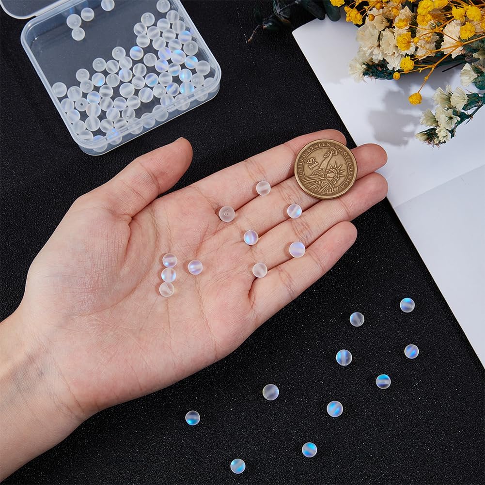 1 Box 120PCS 6MM Matte Moonstone Round Beads with Holes Frosted White Transparent Clear Spacer Loose Gemstone Stone Crystal Bead Bulk for Jewelry Making Necklace Bracelet Diy Craft Supplies - Image 3