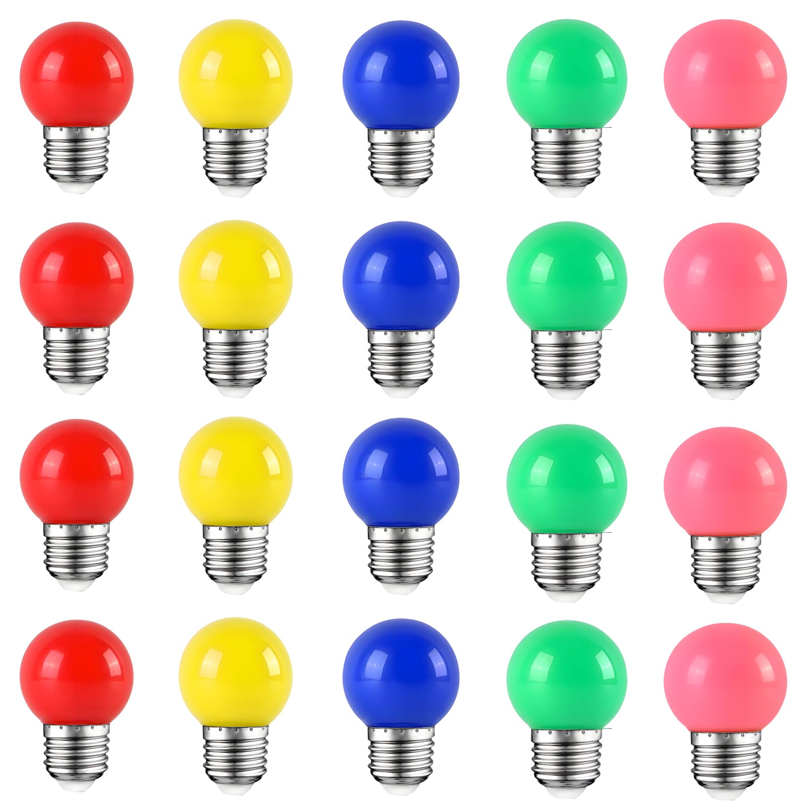 HUAMu 20er Set E27 Bunte Glühbirnen, LED Leuchtmittel G45 Go