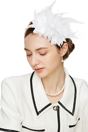 Gionforsy Women Feather Fascinator Headband Tea Party Feather Headpiece | Women Fascinators Hats Feather Mesh Fascinator Headband Tea Party Hats Accessories for Women Wedding Cocktail