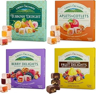 Liberty Orchards Variety 4 Pack | Chocolate Dipped Fruit Delights, Turkish Delight, Aplets & Cotlets, Berry Delight | Gluten Free, Vegan