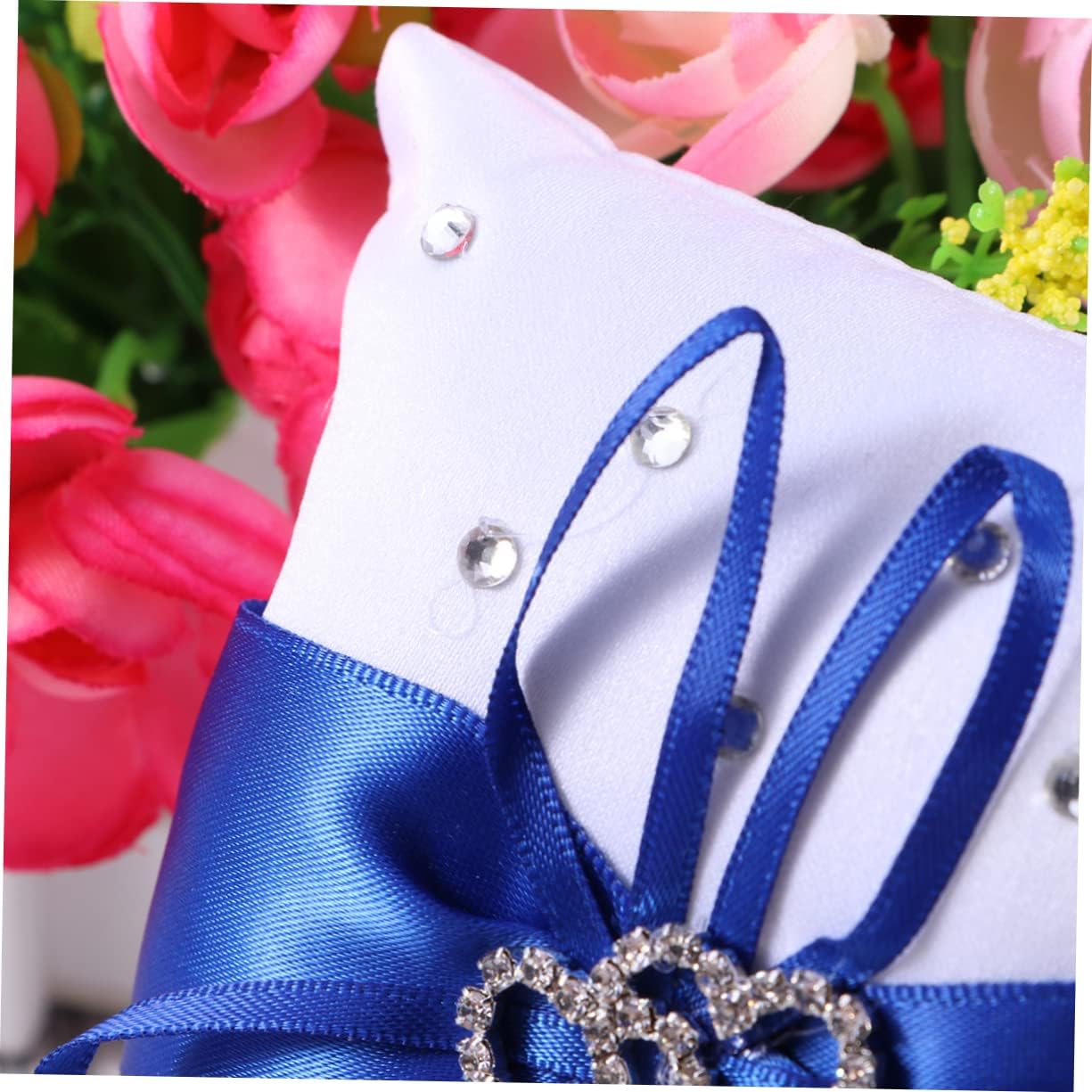 Alipis Double Heart Wedding Ring Pillow 10x10cm Cloth with Satin Ribbons