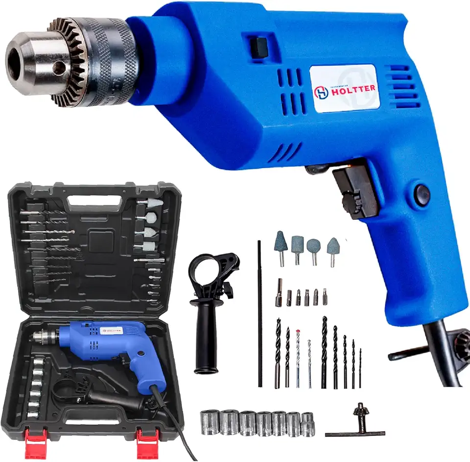 HOLTTER, Furadeira Elétrica de Impacto Parafusadeira 750W 2 Velocidades com Maleta e Kit Completo Mandril 3/8” 10mm 220V Hobby Uso Doméstico