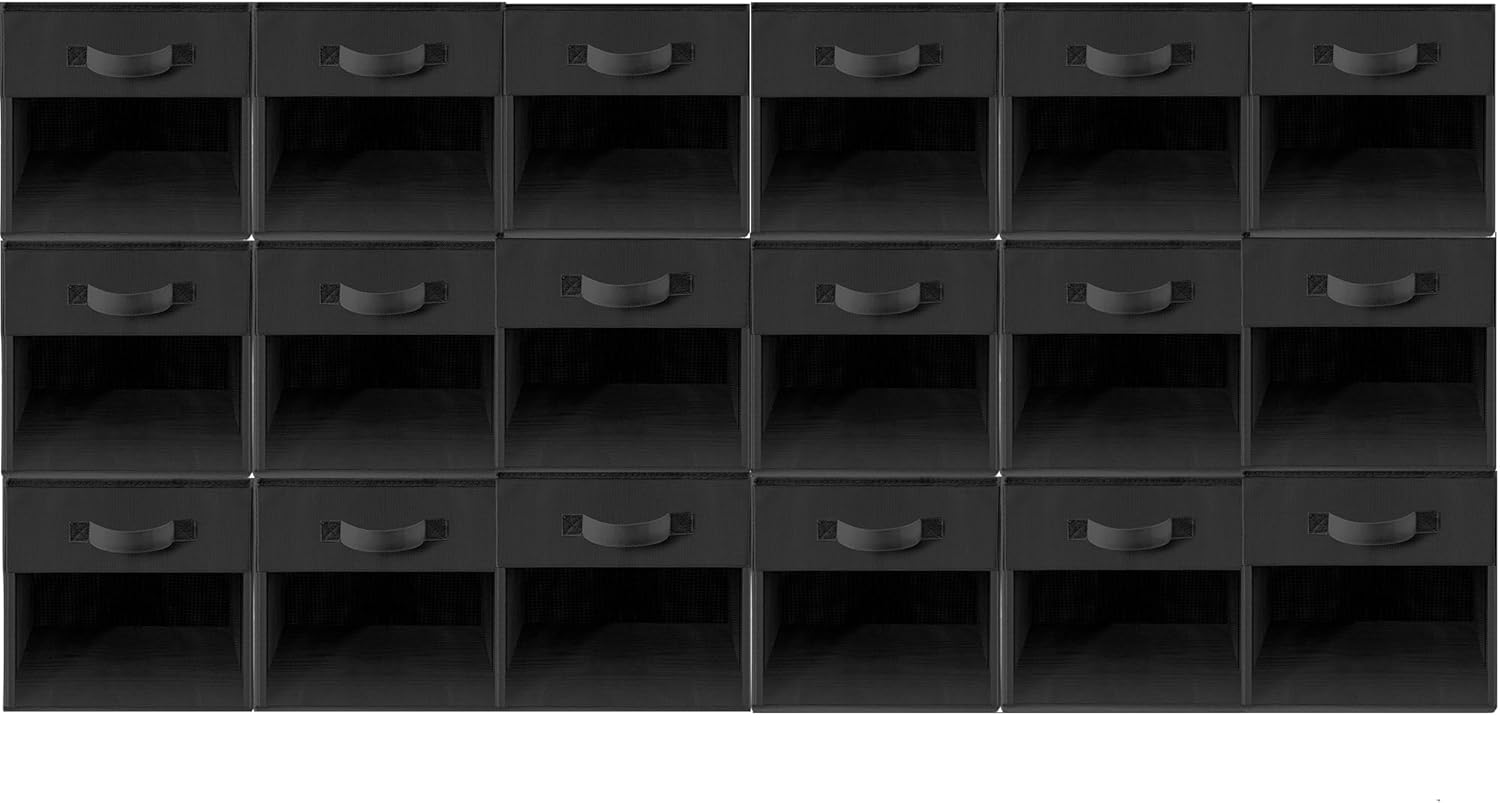 12 Pack Storage Cubes & Organizer Bins - 11 x 11 Inch Foldable Fabric Storage Bins with Clear View Window & Handles, Linen Closet Organizers for Shelves, Clothes Storage, Books, Space Saving, Grey