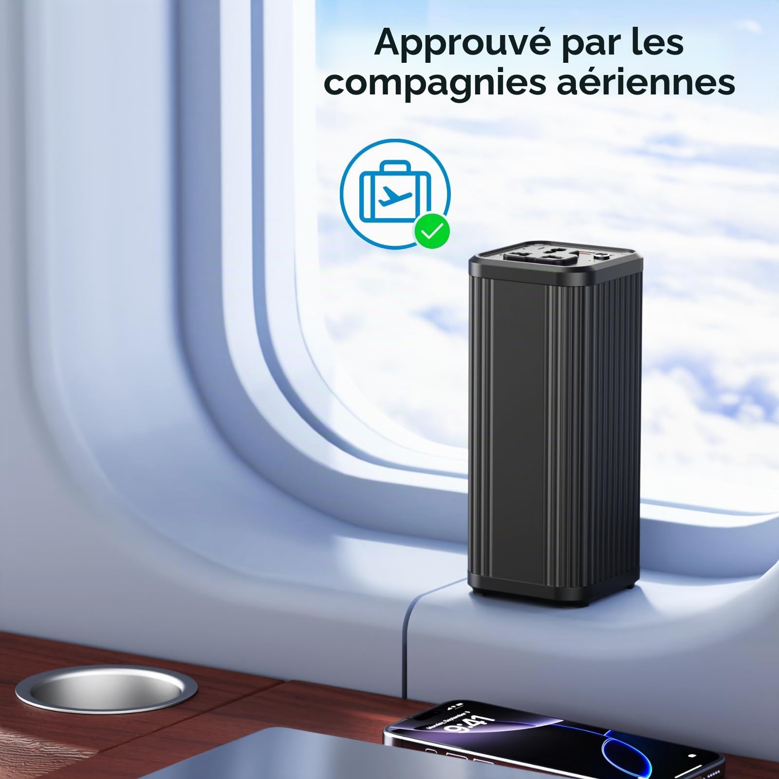 Power Bank 27000 mAh 98 Wh Batterie externe avec prise AC 100 W Chargeur portable avec PD 65 W Chargeur de voyage universel pour ordinateur portable, MacBook, tablette, téléphone portable, extérieur
