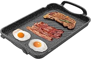 Nonstick 16.5"X12" Double Burner Induction Griddle Pan for Induction Cooktop