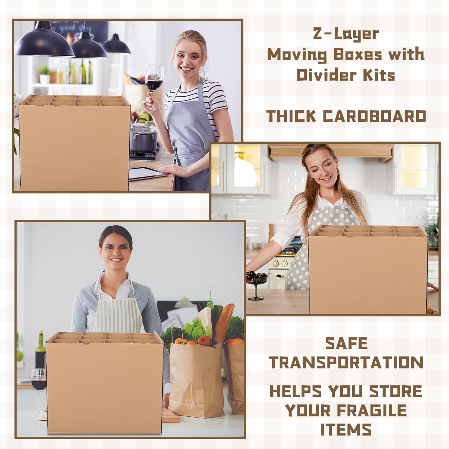 3 Sets 2-layer Wine Glass Moving Boxes 16 x 12 x 13 Inch Moving Boxes with Lid Glassware Dish Packing Box Corrugated Dividers with 72 Pcs Foam Pouches for Kitchen Dish Glassware
