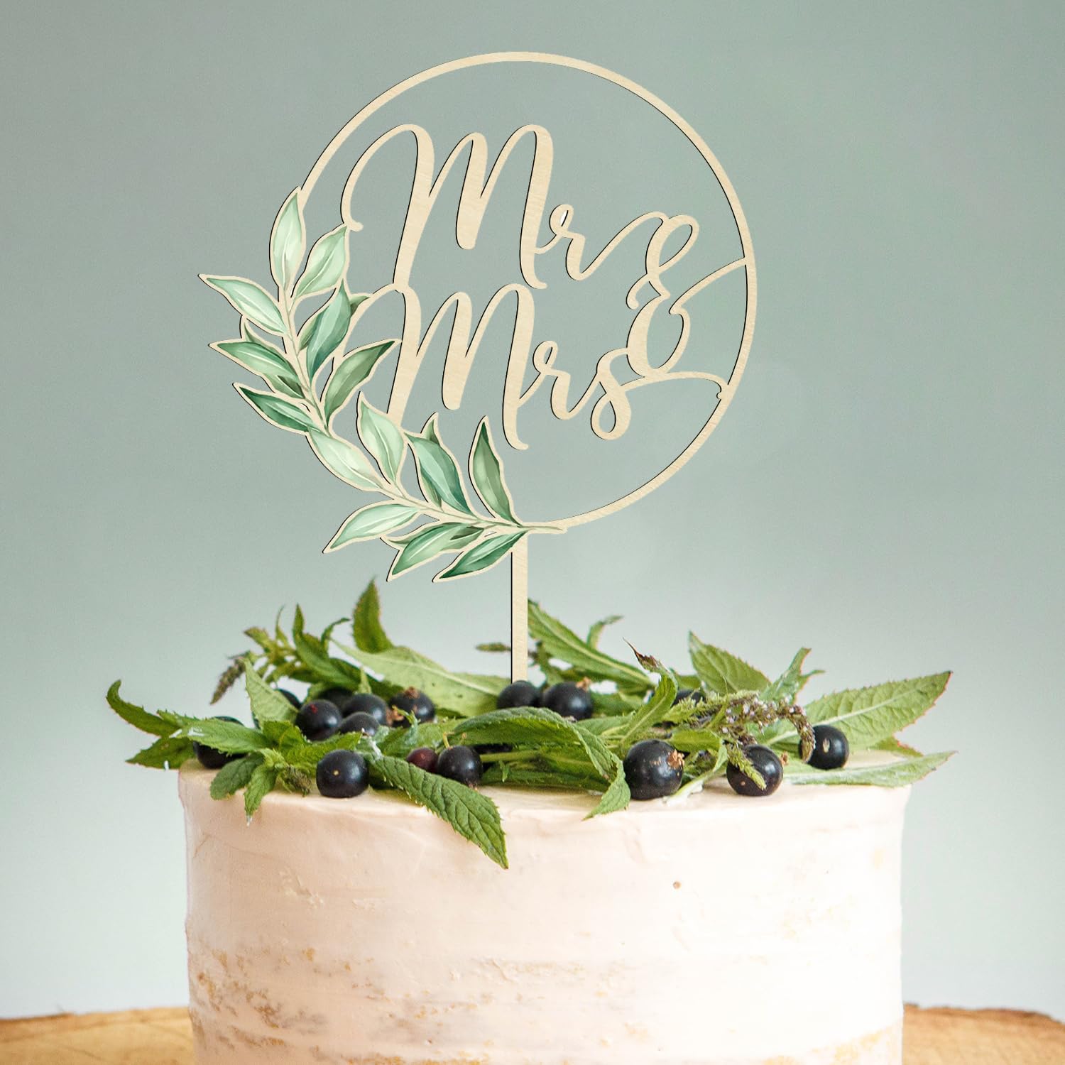 Wedding Cake Topper, Wooden Mr and Mrs Cake Topper for Wedding Anniversary Engagement Proposal Party Cake Decoration (Style 5)