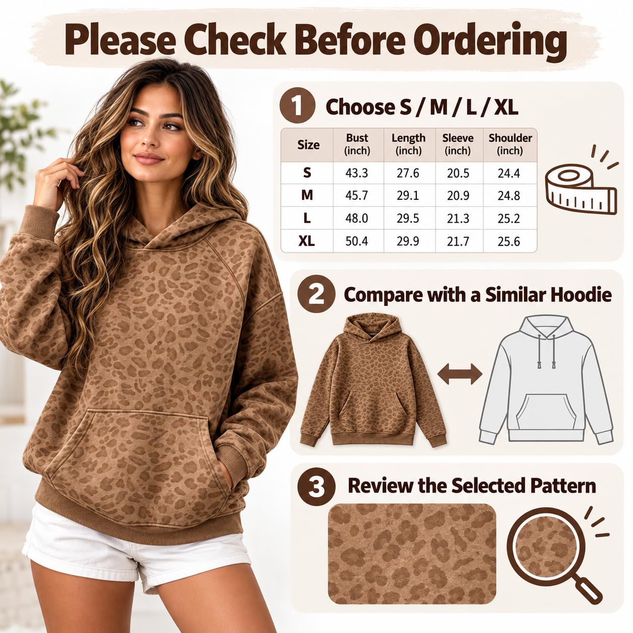 Leopard Print Hoodie for Women, Graphic Hoodie, Polyester S-XL