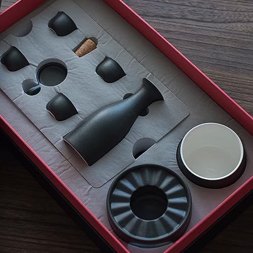 Miniatura 3 de Juego de 8 piezas de sake, juego de tazas de sake de cerámica japonesa retro, diseño elegante, el mejor regalo para familiares y amigos, con 1 olla