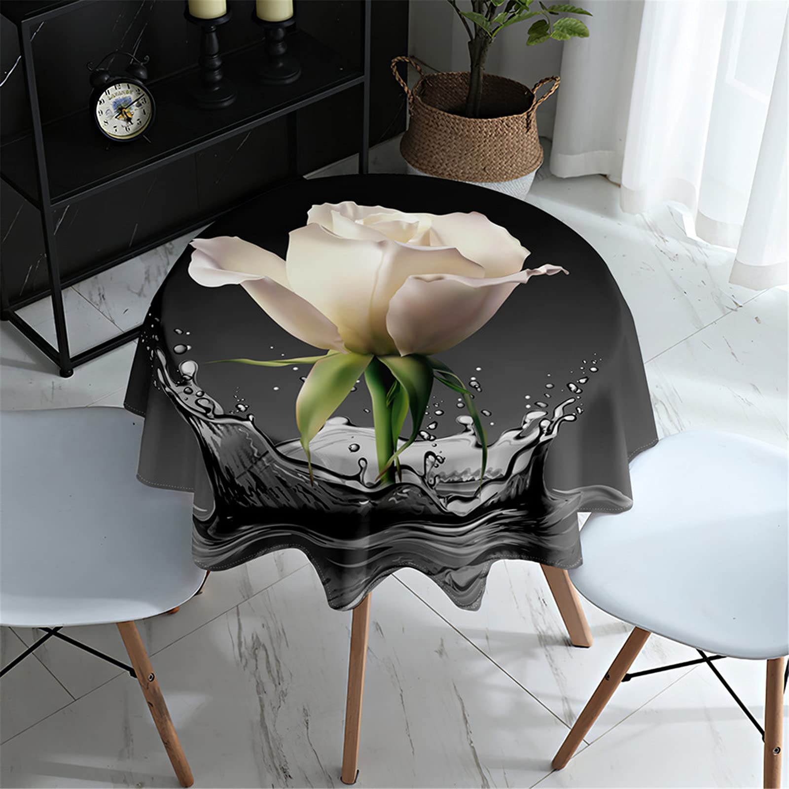 Morbuy Rond tafelkleed met vlinderprint, getailleerde tafelkleden, afveegbaar, vlekbestendig, elastische tafelbescherming voor keuken, tuin, feesttafel (beige, diameter 180cm