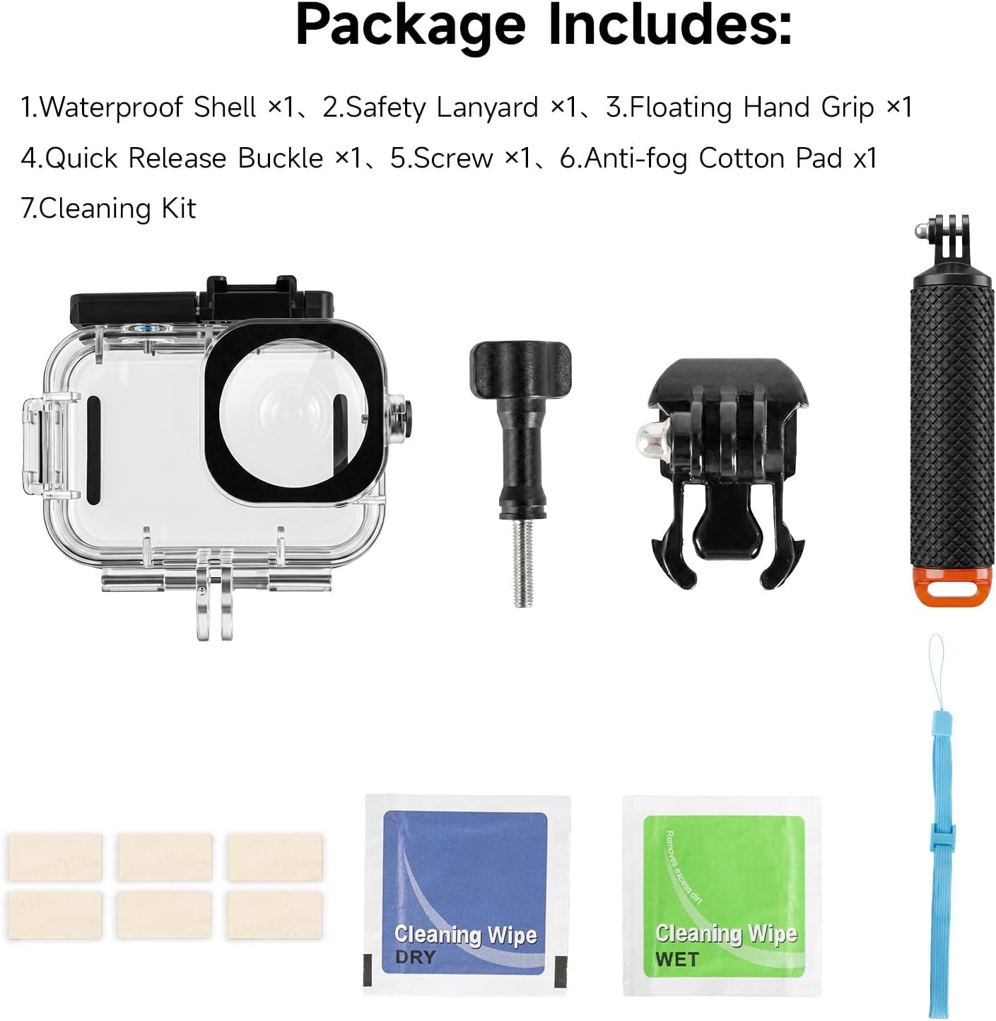 Waterproof Underwater Housing Case Kit for DJI Action 6 Camera, 70M(230FT) Diving Shell with Floating Handle, Anti‑Fog & Quick Release Screws, Snorkeling Underwater Shooting Accessories