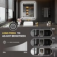 Vista 4 de LOAAO Espejo de baño LED de 28 x 36 pulgadas con luces, antiniebla, regulable, retroiluminado + iluminado frontal, espejo de tocador de baño