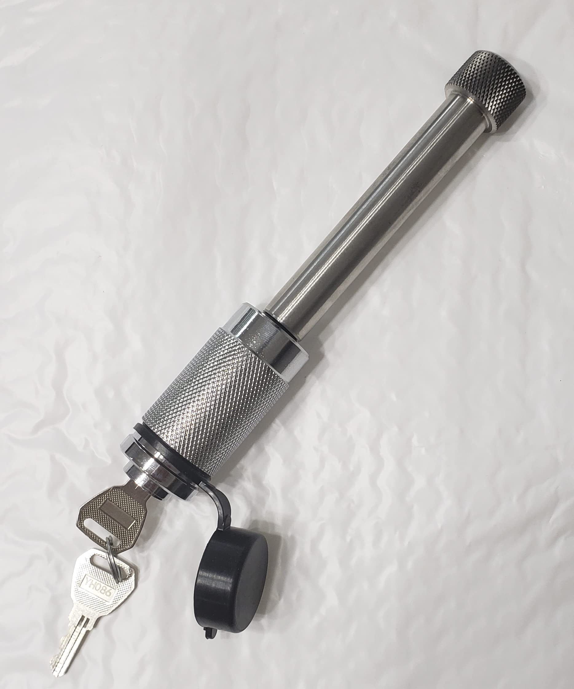TailgateFixLocking Hitch Pin 5/8inch Stainless Steel Universal Fit with Weatherproof Rubber Cap Including 2 Keys (2inch), Silver, 2inch Receiver Size