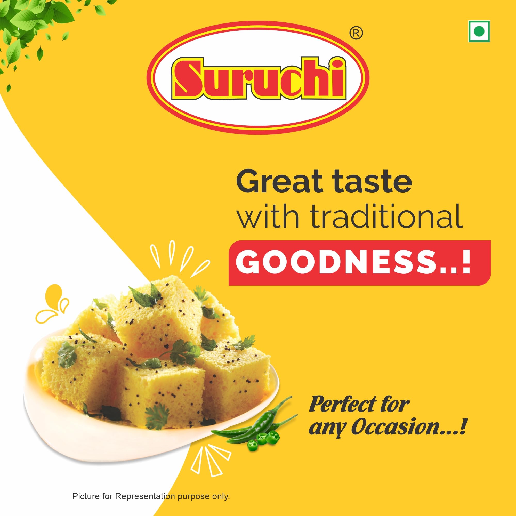 Suruchi Instant Dhokla Mix - 500g | Yellow Dhokla Mix (Makes 40 Per Pack) | Quick and Easy to Prepare, Authentic Taste, Gujarat Breakfast Snack | Instant Ready to Cook Breakfast Mix - Image 4 thumbnail
