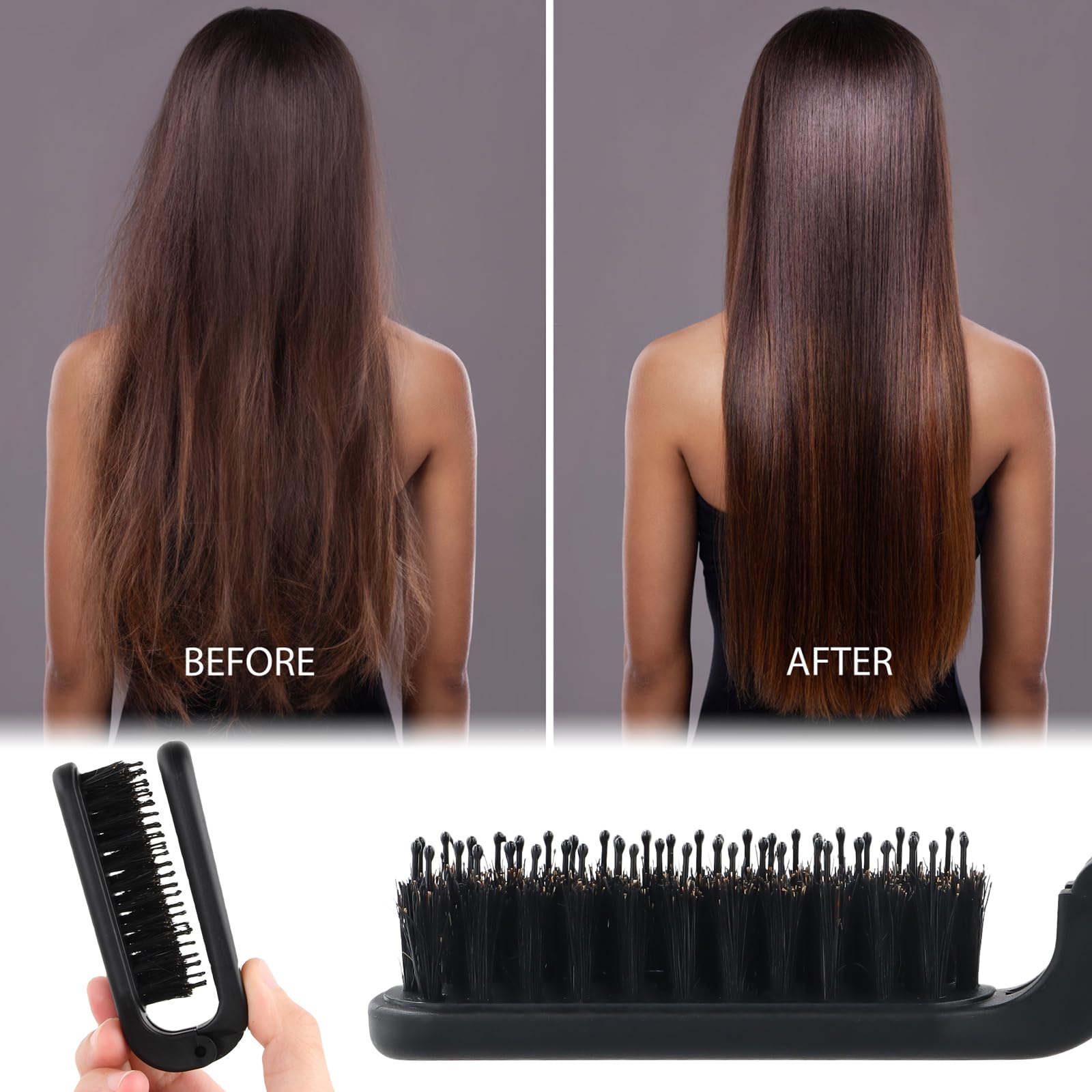 Folding Hair Brush Compact Pocket Size Boar Bristle Hair Brush Anti-Static Portable Travel Hair Brush Pocket Hair Brush Hair Styling Tools for Women Men Kids - Image 2