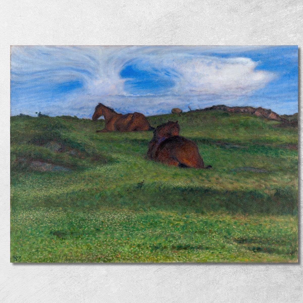 Tableau Chevaux à repos Nils Kreuger nkr30 encadré prêt à être accroché