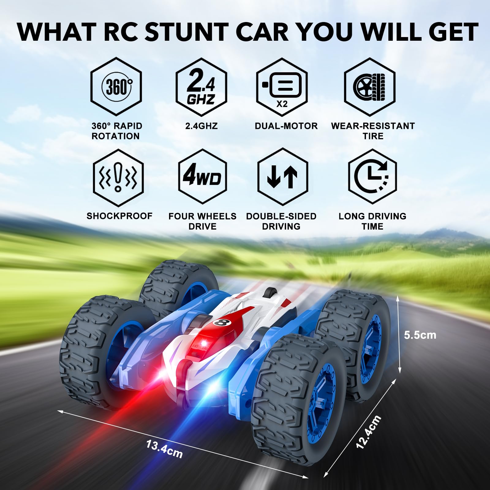 Sootouo Macchina Telecomandata Acrobatica, 4WD RC Auto Macchinina Radiocomandata Car 360° Rotazione Giochi Bambini 3 4 5 6 7 8 9 10 Anni Regalo Bimbo Pasqua Compleanno Giocattolo All'Aperto Giardino