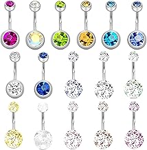 16Pcs Belly Bars Belly Button Bars Double Diamond Flash Belly bars sterling silver Belly Button Piercing Male and Female Belly Button Accessorie