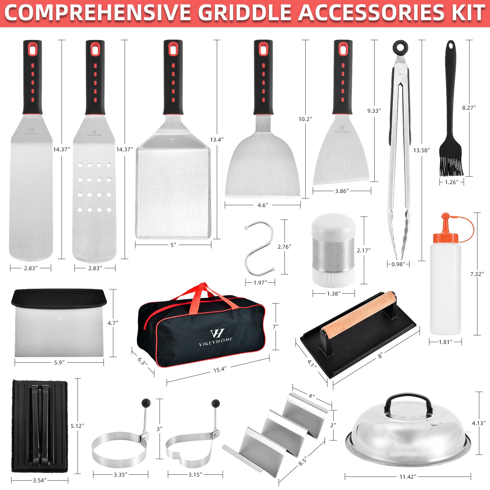 Griddle Accessories Kits, 30 Pcs Griddle Grill Tools Set, Professional Grill BBQ Spatula Set with Basting Cover, Spatula, Scraper, Bottle, Tongs, Egg Ring