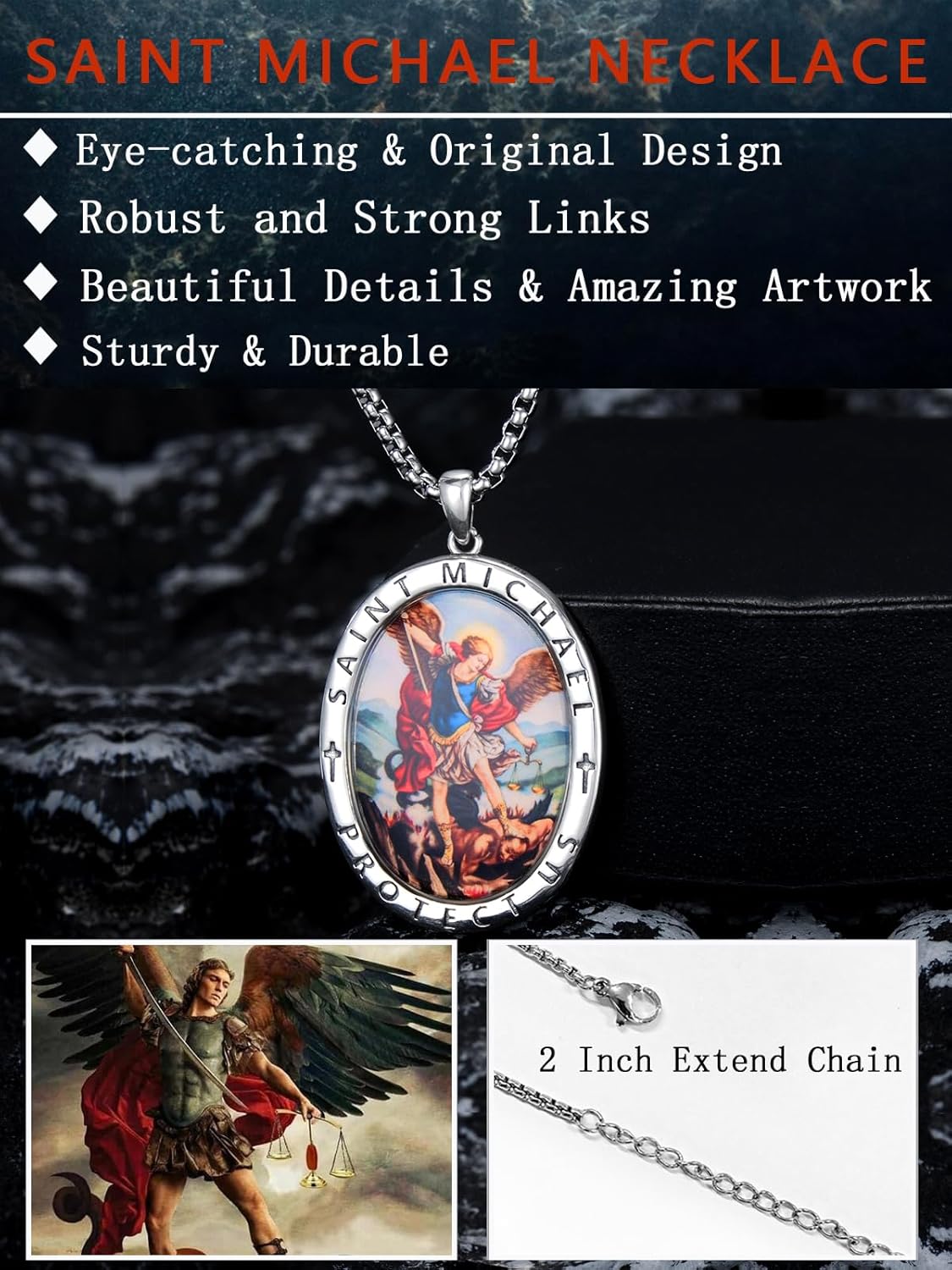 Seiyang St Michael/St Christopher/Virgin Mary Necklace 925 Sterling Silver Amulet Medal Pendant Jewelry for Men Women (with Gift Box) - Image 3
