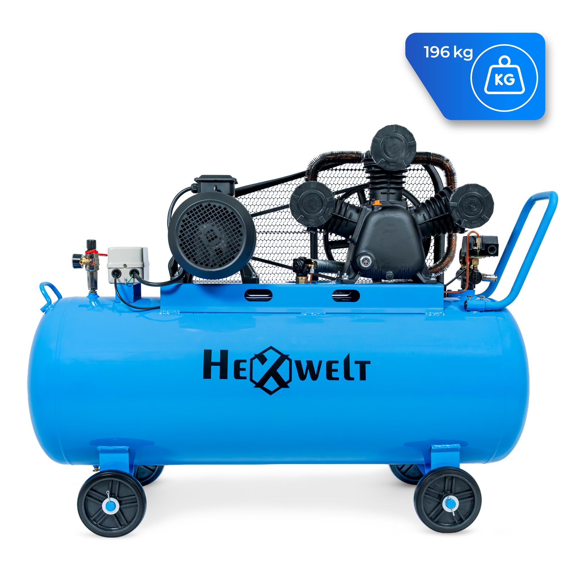 Compresseur 300L Compresseur d'air 8 Bar, compresseur à huile 7500W, 3 cylindres en fonte, 1090 l/min, 380V, détendeur, manomètre, 2 sorties, pour atelier et outils pneumatiques