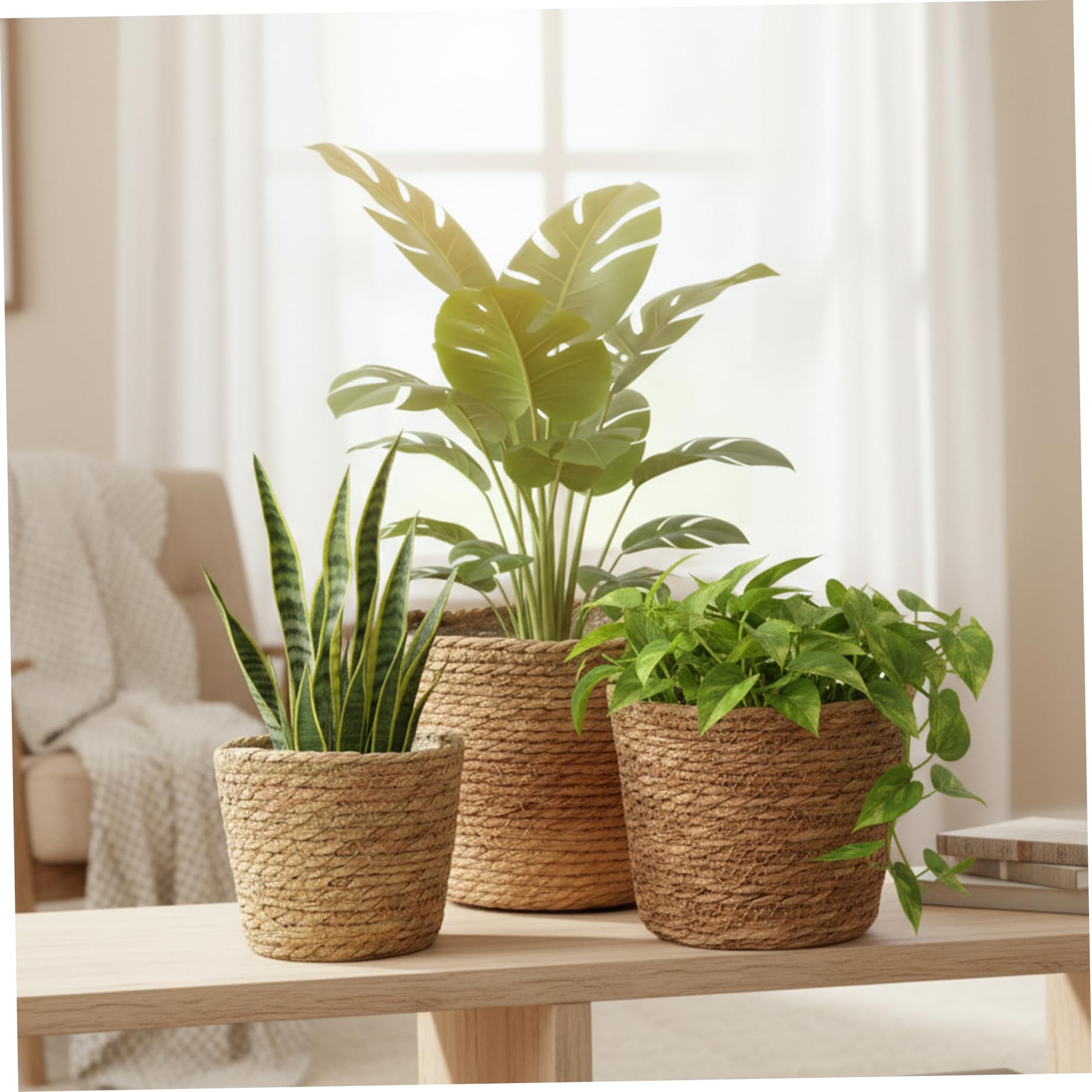 Panier de plantes en jonc mer tressé main pour une maison douce et chaleureuse