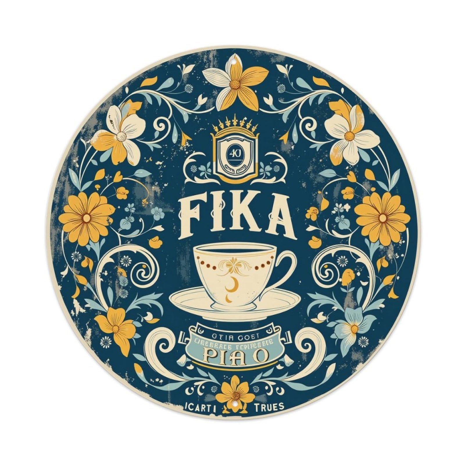 Floral Tea Cup Emblem Design Retro Metal Tin Sign, Vintage Metal Poster for Bar, Home, Man Cave, Kitchen, Laundry Room Art Decor 8x8 Inch