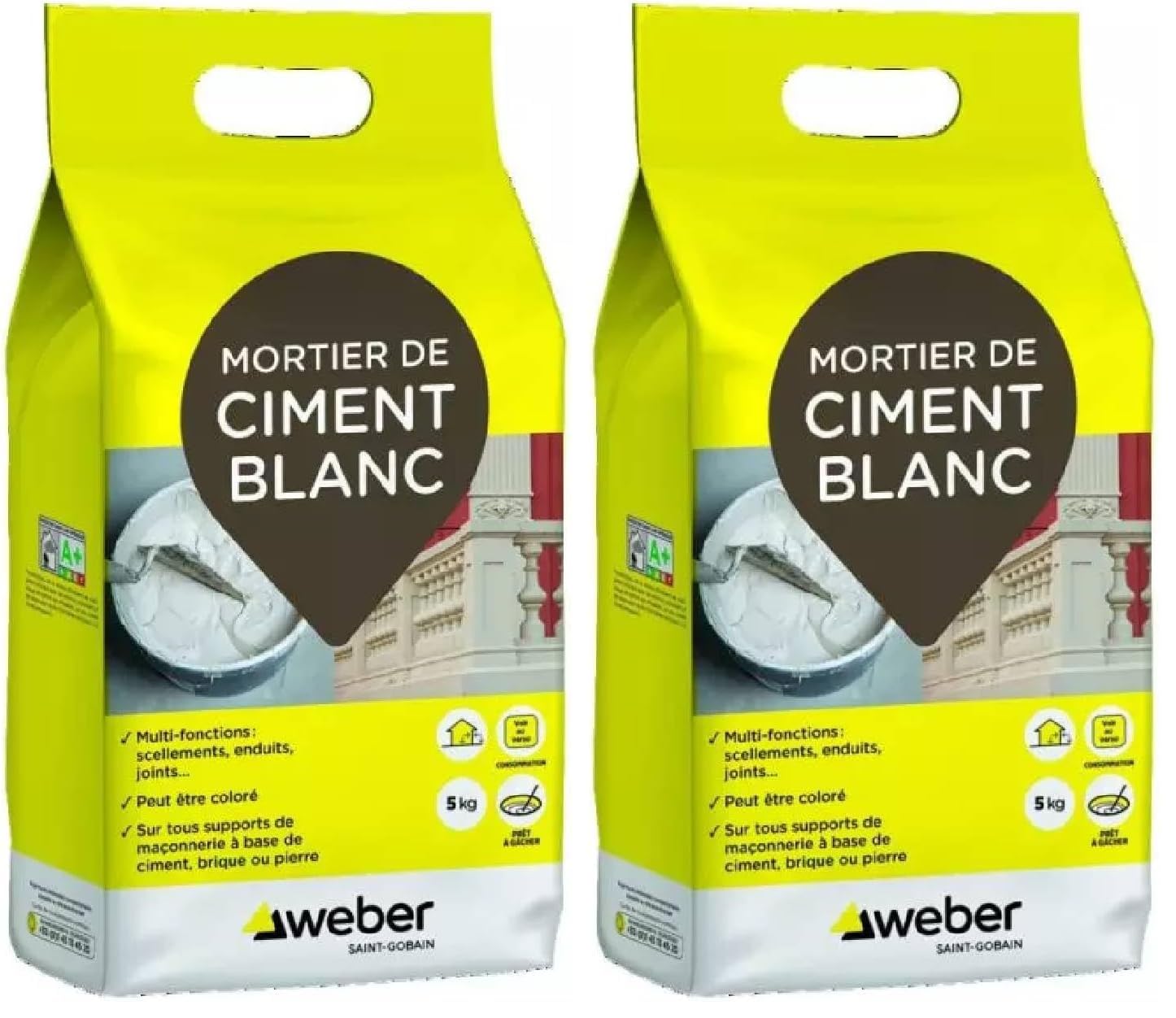 WEBER Ciment Blanc pour réparation et travaux rapides de maçonnerie, mortier, 5kg (Lot de 2)