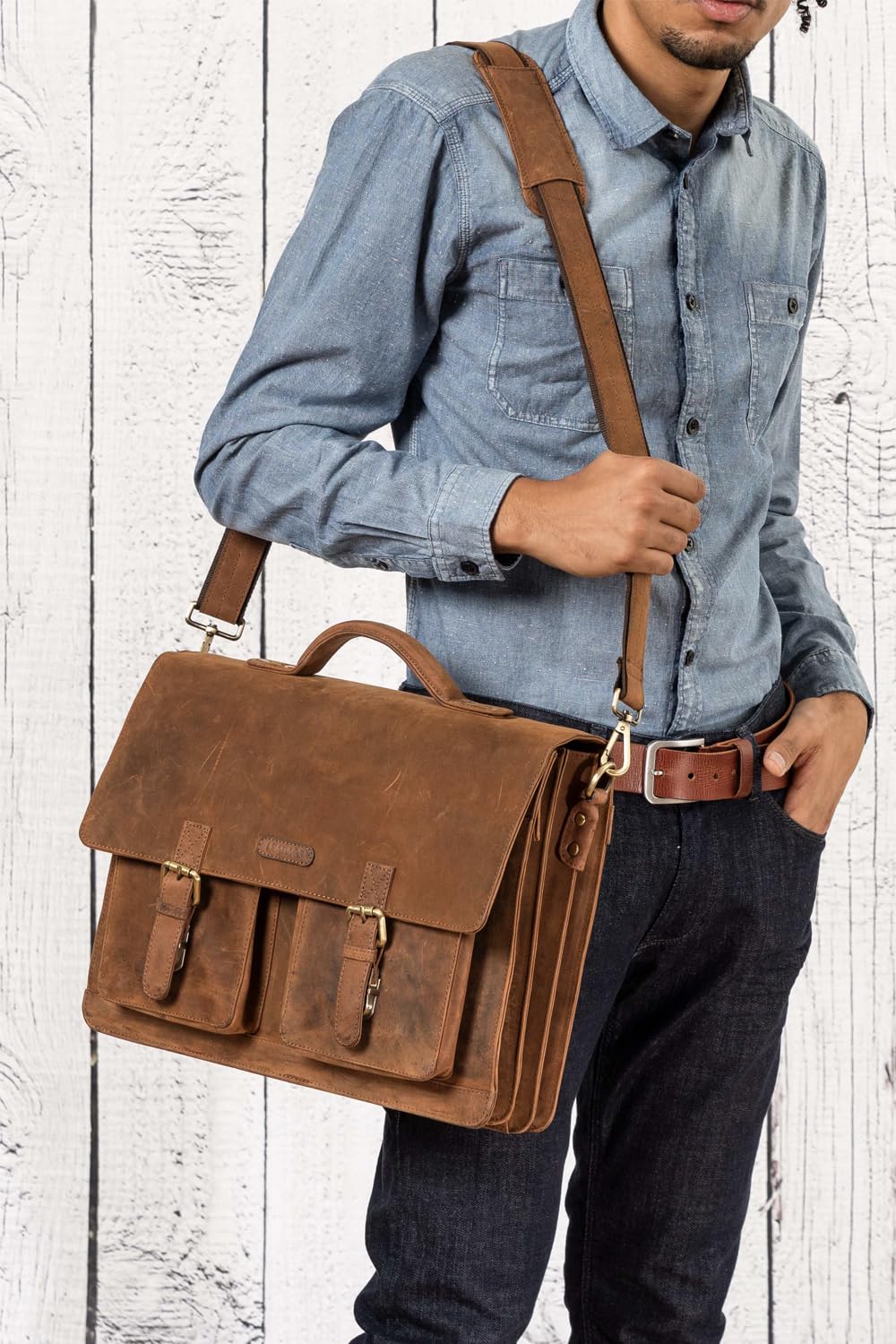 LEABAGS Leder Aktentasche Herren & Damen I Echtleder Laptoptasche bis 15 Zoll I Umhängetasche mit Schultergurt I Schultertasche I Messenger Bag I Arbeitstasche I Lehrertasche