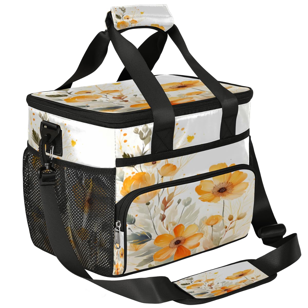 Flowers Insulated Picnic Backpack Lunch Box for Women Men Picnic Basket Tote Lunch Bag Picnic Bag Portable Lunch Bags for Picnic, Beach, Work, Trip,Office, Camp Yellow Floral