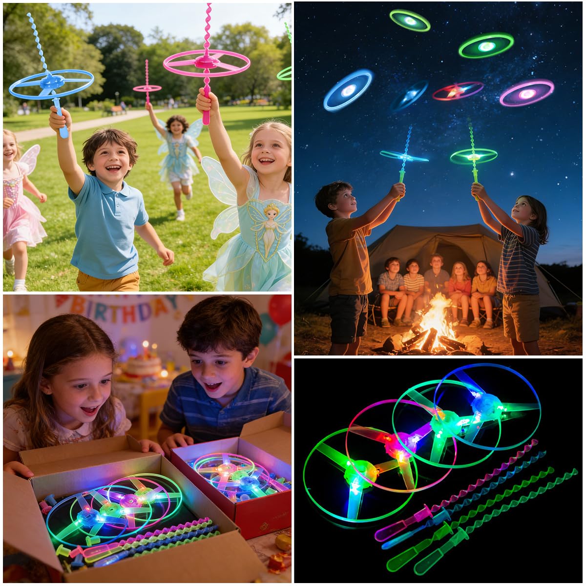 LGZIN 12 Piezas Helicóptero Vuelo Juguete, Juguetes Voladores Iluminados, Disco Volador de Juguete, Juguetes Voladores para Aire Libre como Regalos Cumpleaños para Niños