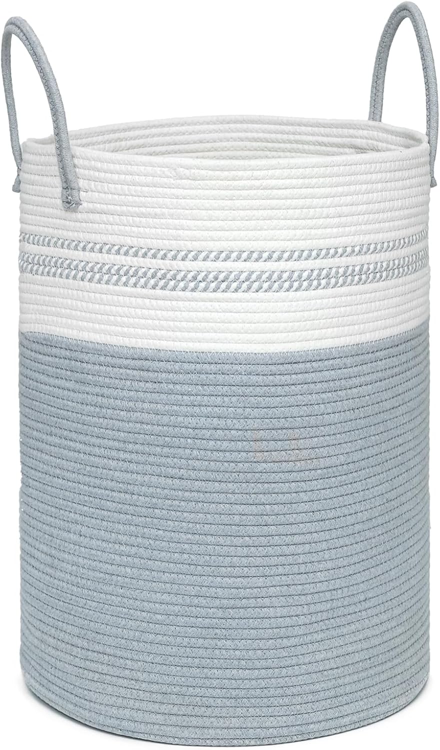 72L Tall Laundry Basket, Cotton Rope Laundry Hamper, Laundry Hamper with Handles, Decorative Woven Basket for Dirty Clothes, Blankets, Pillows in Bathroom, Bedroom (Gray, 16 x 22in) 72L Gray