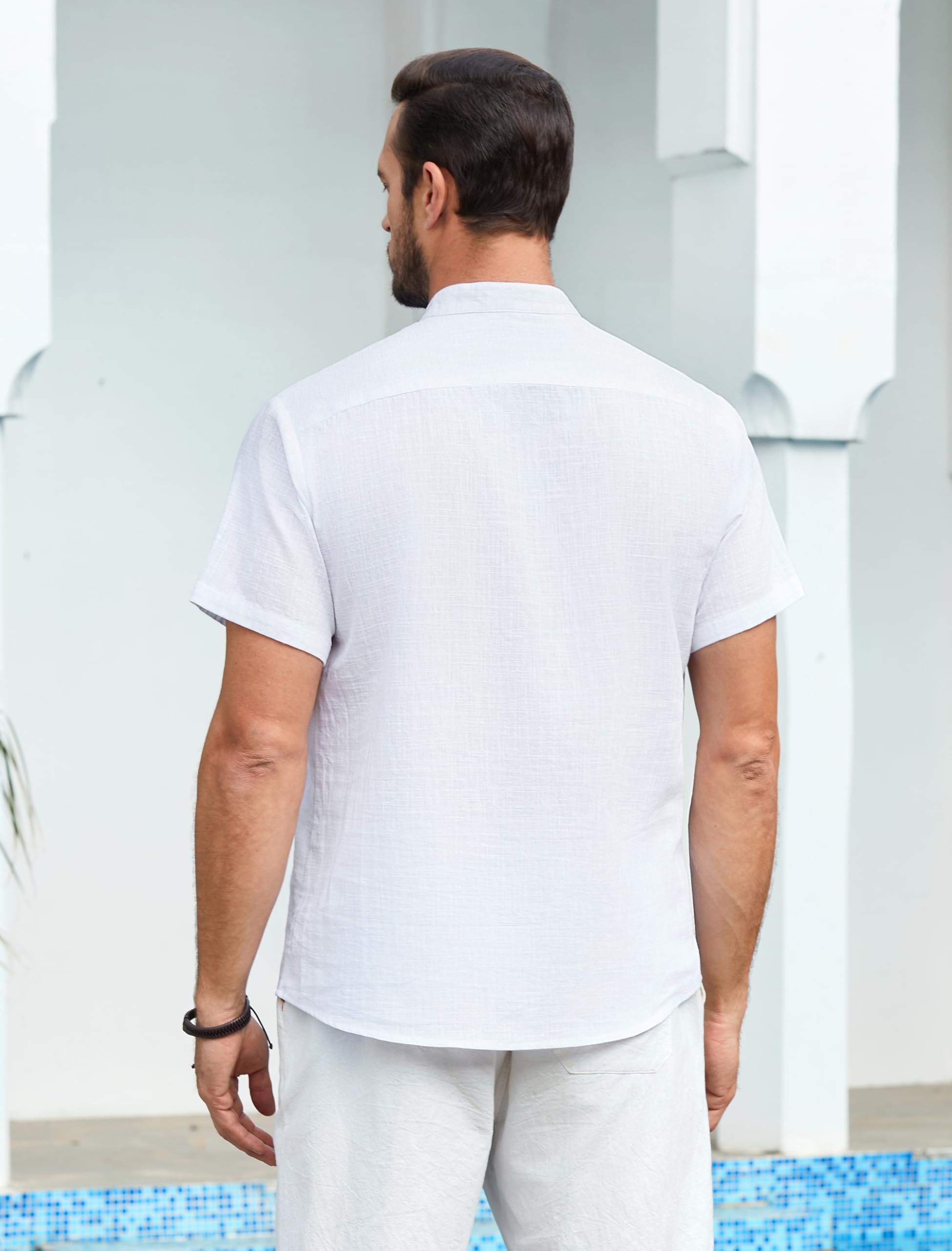 Enlision Camisa Lino Hombre Manga Corta Verano Camisas Casual para Hombres Cuello Mao Ibicenca Camiseta con Botones Algodón Color Sólido Ropa S-4XL
