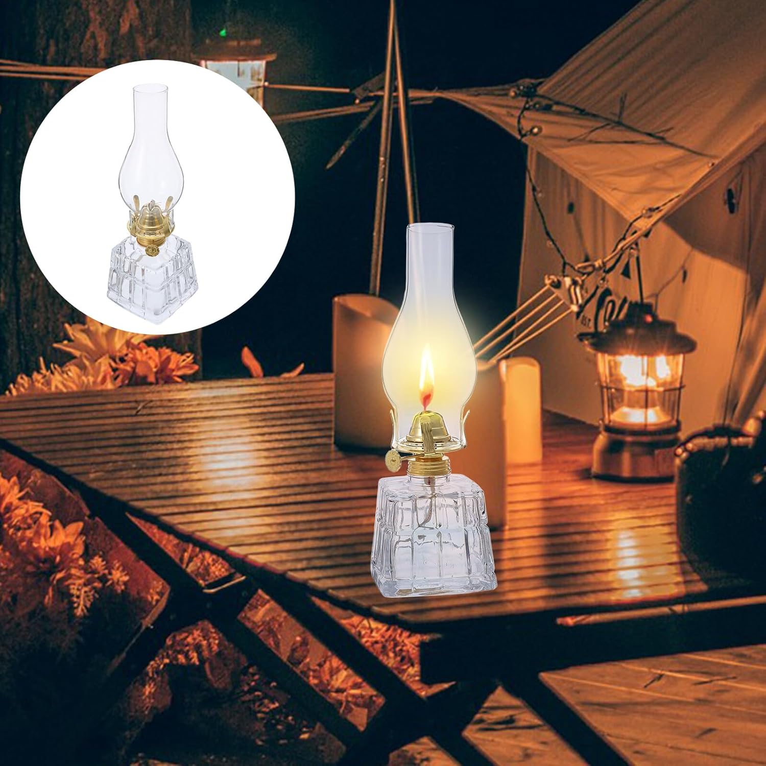 Vintage Square Kerosene Lantern Oil Lamp, Portable Hanging Windproof Hurricane Lamp with Hand Glass for Indoor and Outdoor Rustic Home Décor and Emergency Lighting