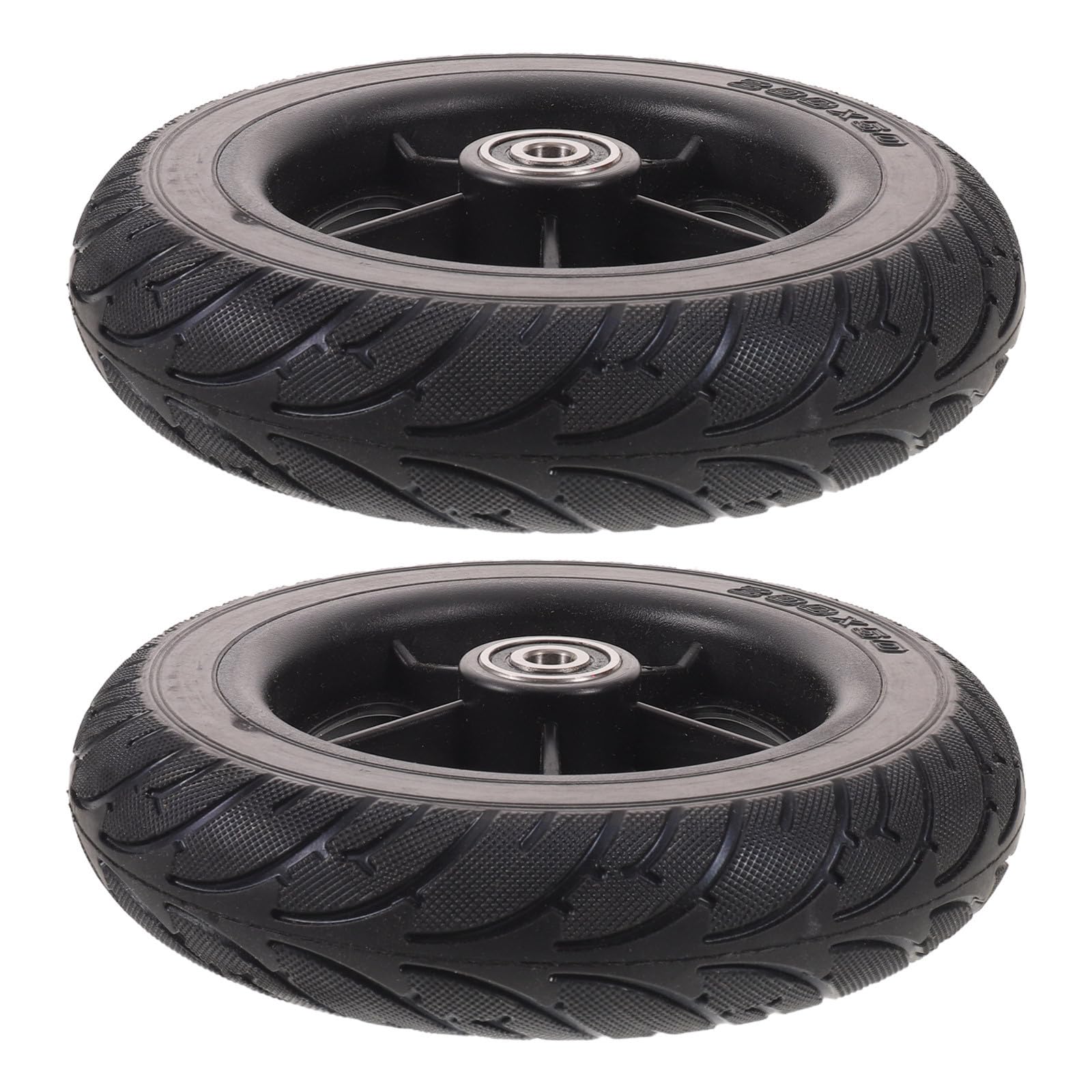 TEHAUX 2 Pezzi Ruota Solida Struttura Doppia Anteriore e Posteriore 200x50 in Gomma e Plastico Colore Nero per Scooter Elettrico per Uso Urbano Quotidiano