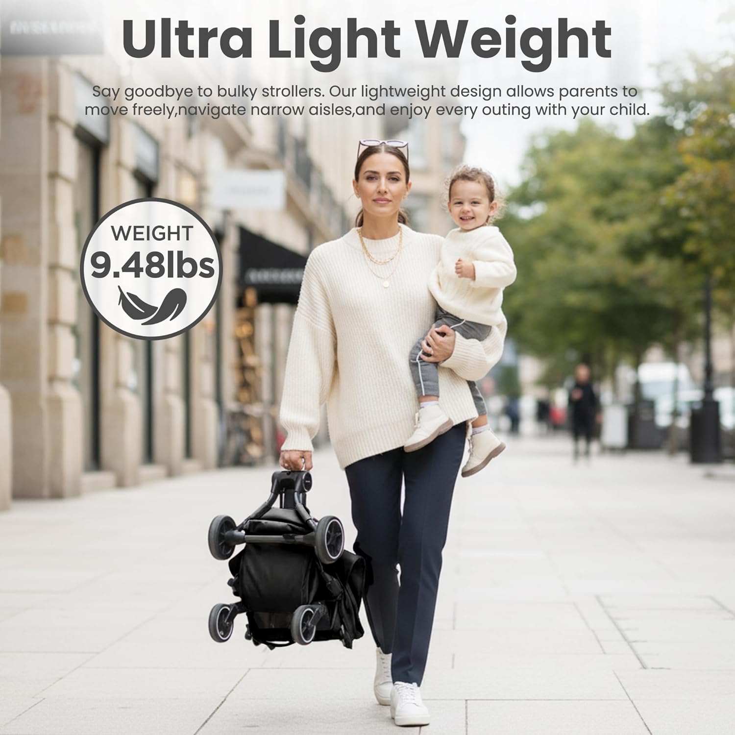 QPlay Travel Stroller for Baby & Toddlers Ages 6 Months to 4 Year Old – 9.48lbs Lightweight & Ultra-Compact Umbrella Stroller with One-Hand Fold, Airplane Carry-on Size, Reclining Seat (Black)
