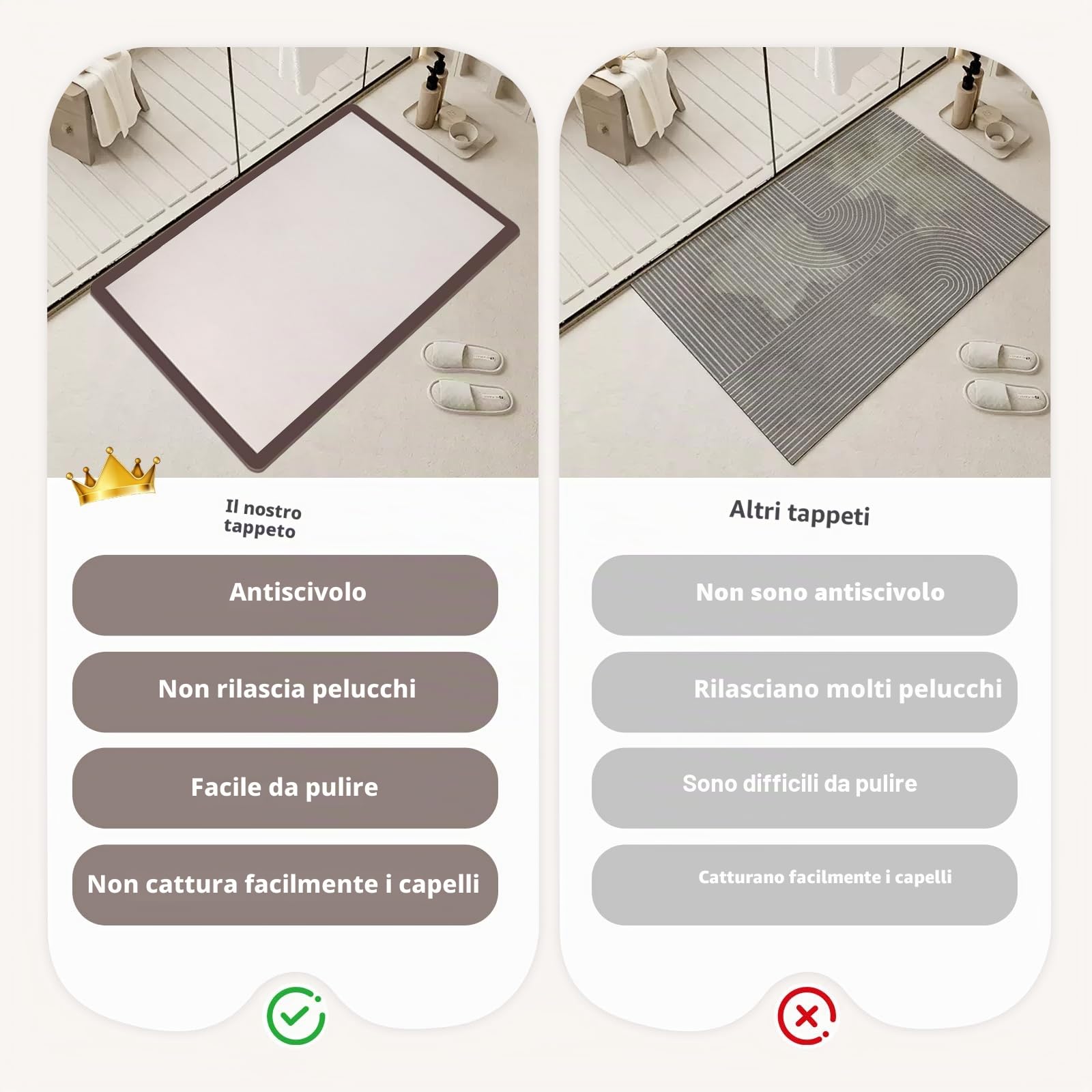 Genérico Tappetino da bagno per diatomee, assorbente, antiscivolo, 50 x 80 cm, colore beige