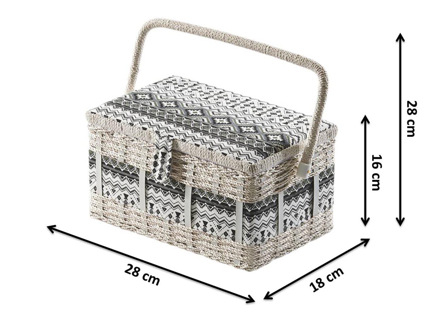 Kobolo Nähkästchen Nähkorb Nähkörbchen Nähkasten - Textil schwarz weiß - 28x18x16 cm
