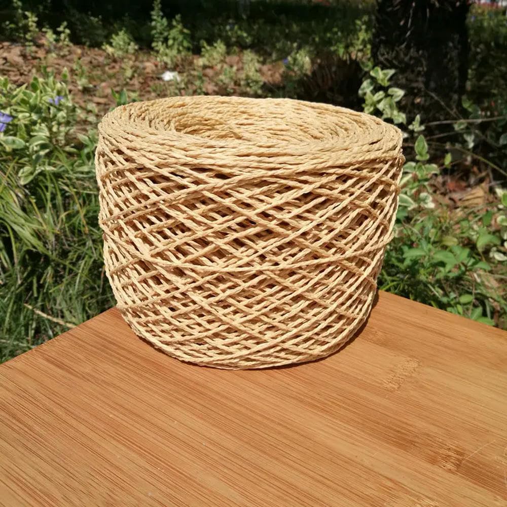 VIXDA 460g Medium Chunky Paper Raffia Yarn for Hand Crochet Knitting Summer Hats Dolls Crafts DIY Hook Bags Grass Thread Fluffy Yellow