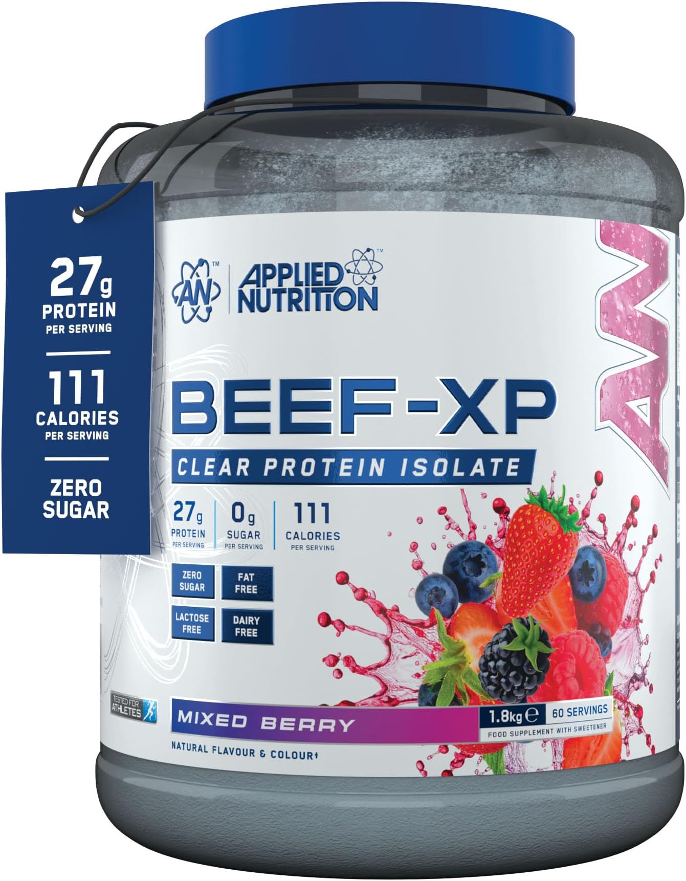 Clear Hydrolysed Beef Protein Isolate Powder, Fruit Juice Style, Dairy Free, Lactose Free, Zero Sugar, Low Fat, 1.8kg - 60 Servings (Mixed Berry)