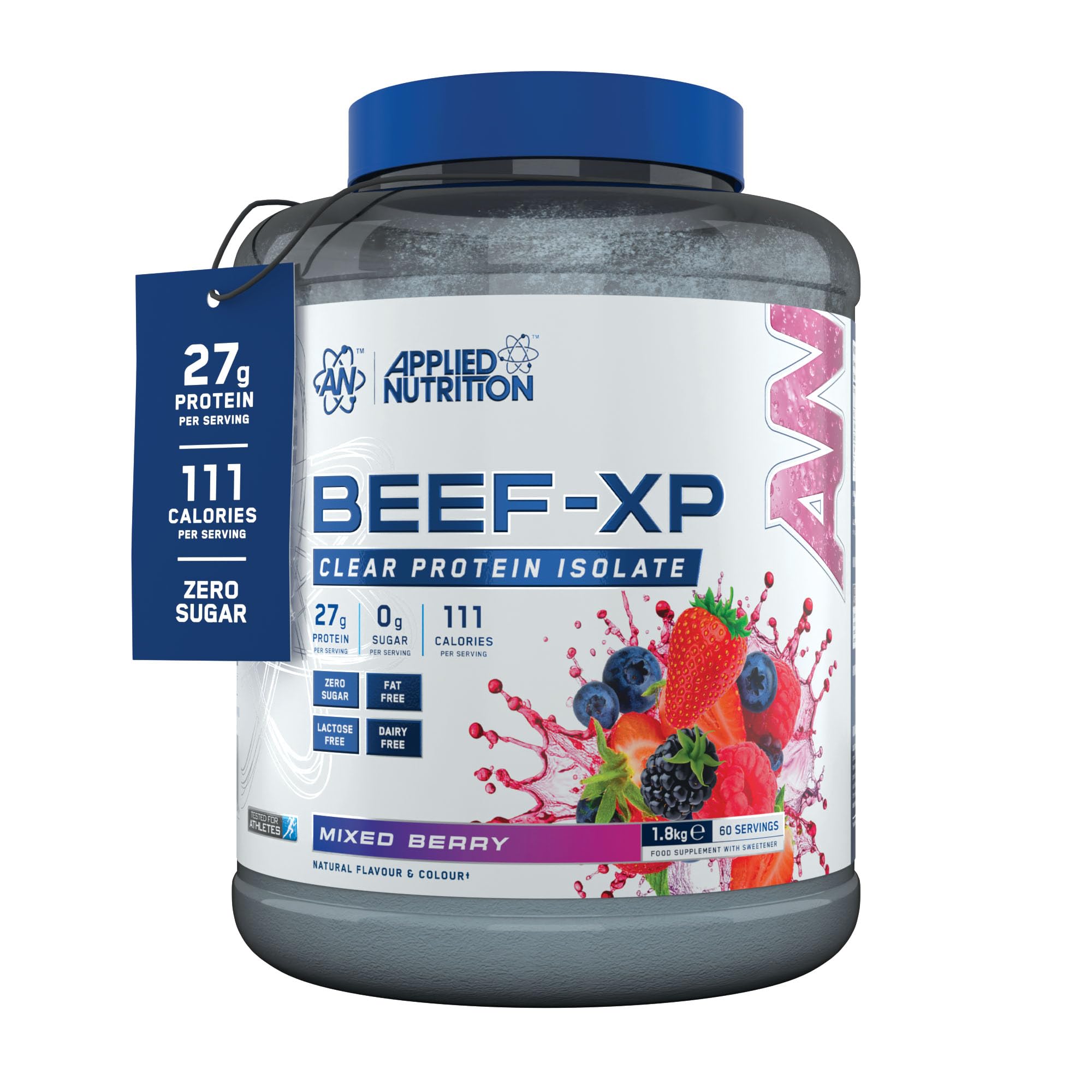 Clear Hydrolysed Beef Protein Isolate Powder, Fruit Juice Style, Dairy Free, Lactose Free, Zero Sugar, Low Fat, 1.8kg - 60 Servings (Mixed Berry)