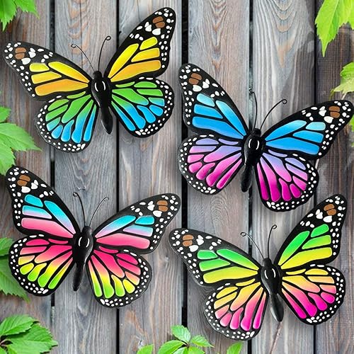 EOORAU Arte de pared de mariposa de metal para decoración al aire libre, paquete de 4 mariposas de 9.8 pulgadas, decoración colgante para el hogar,