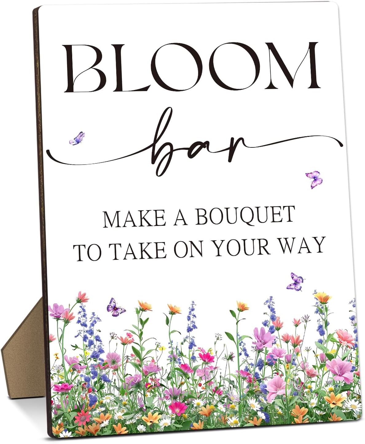 Bloom Bar Sign, Baby Shower Bridal Shower Wedding Table Welcome Signs, 8 x 11 inches Wooden Sign with Stand, Bar Desk Decor For Wedding Reception Event Party, Party Tabletop Decorations -18