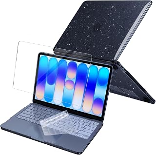 Glitter Case for MacBook Neo 13-inch 2026 A3404, Transparent Starry Hard Shell Cover with Keyboard Cover and Tempered Glass Screen Protector - Black