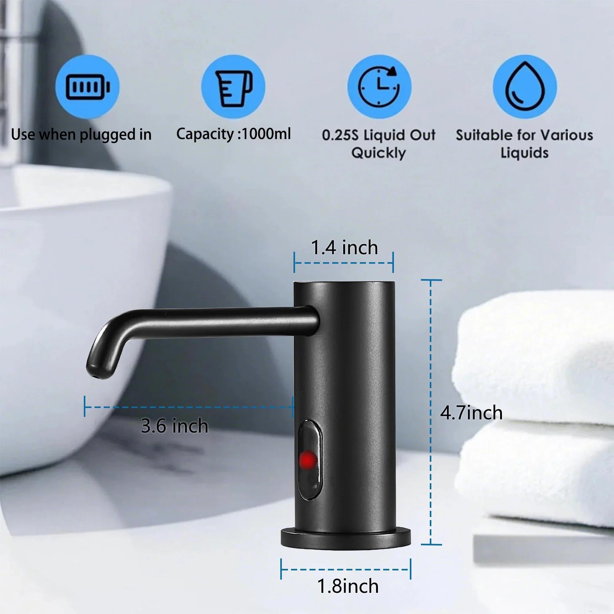 Automatischer Seifenspender Touchless für Küche, integrierter elektrischer Seifenspender für Badezimmer, aktualisierte Infrarot-Sensoren mit Flasche und elektrolytischer Pumpe, 1000 ml (Schwarz)