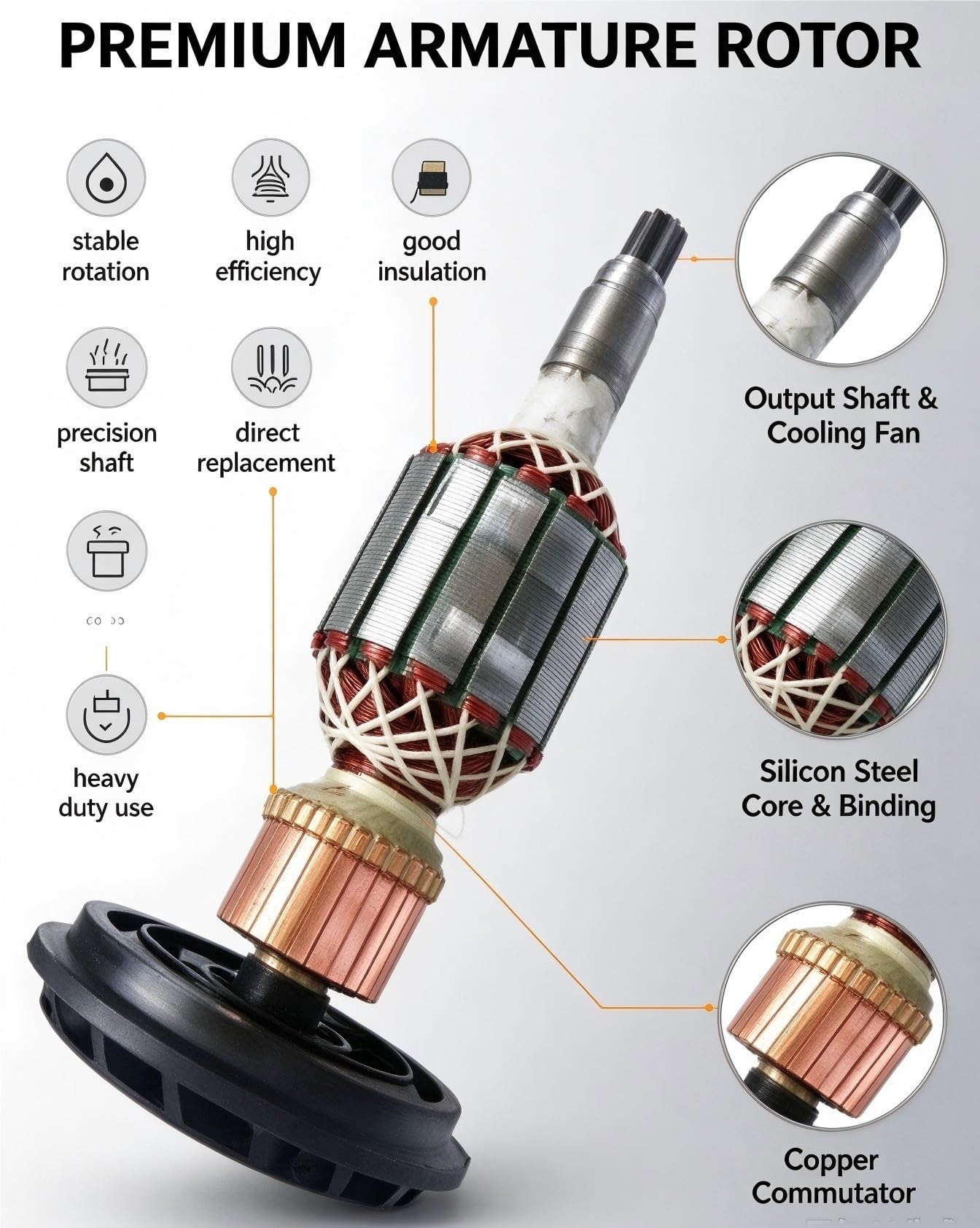 Kit Spazzola Rotore Armatura Compatible With Bosch GBH11DE GSH11E 7 Denti